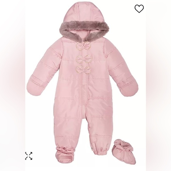 First Impressions Baby Girls Hooded Bows Footed Snowsuit Dusty‎ Rose 2T Faux Fur - Picture 1 of 16